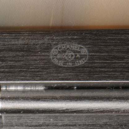 Chanel Resin Brushed Silver CC Cuff Brown 4 of 5