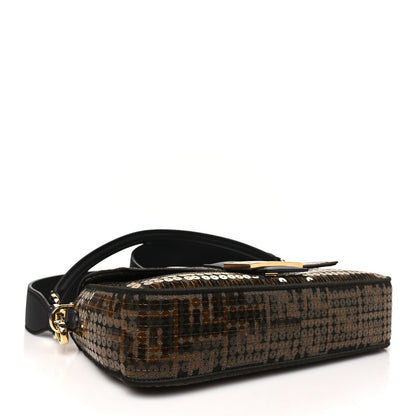 Fendi Fabric Jacquard Paillettes Vitello Seta FF Baguette Testa di Moro Real Ebano 4 of 10
