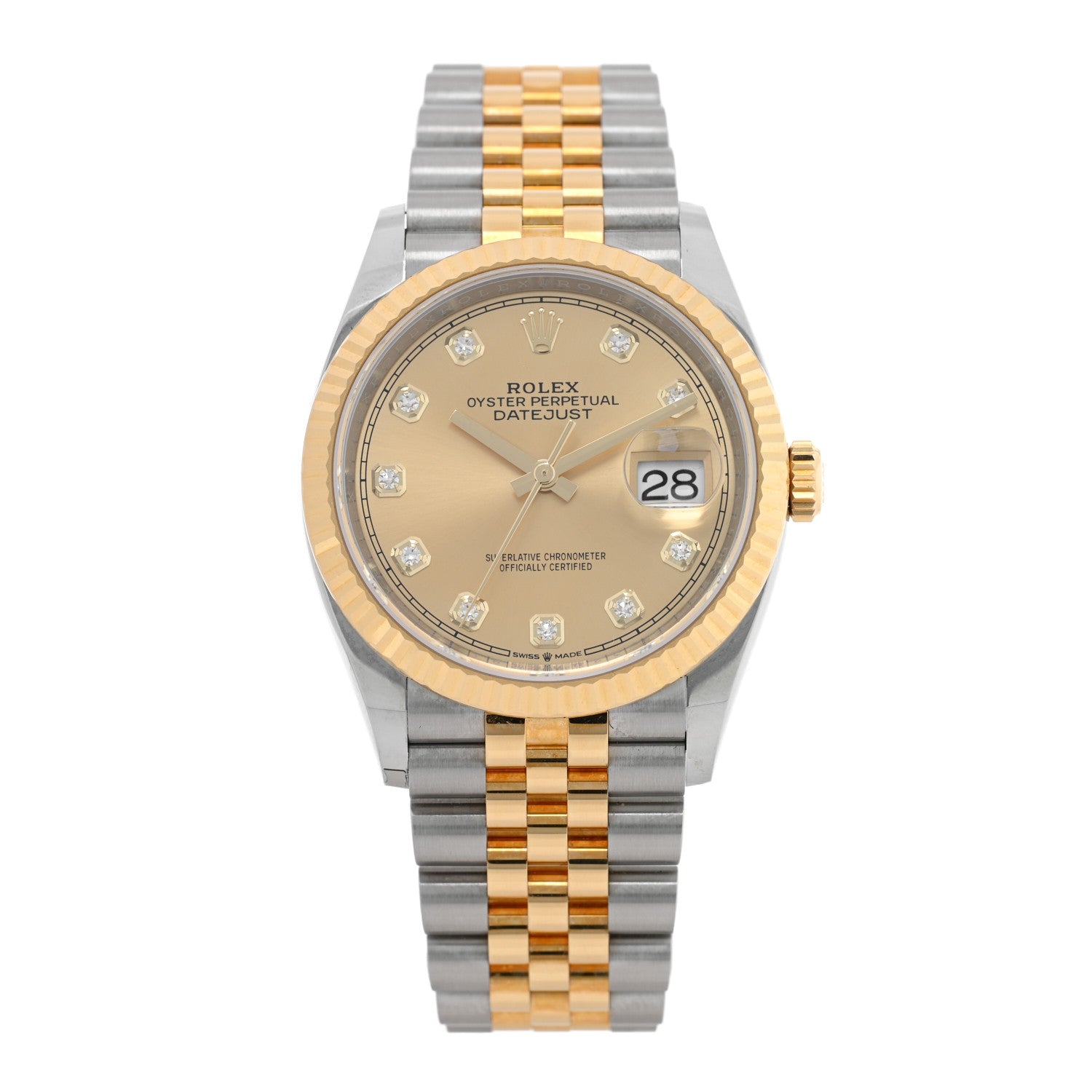 Rolex Stainless Steel 18K Yellow Gold Diamond 36mm Oyster Perpetual Datejust Watch Champagne 126233 1 of 5