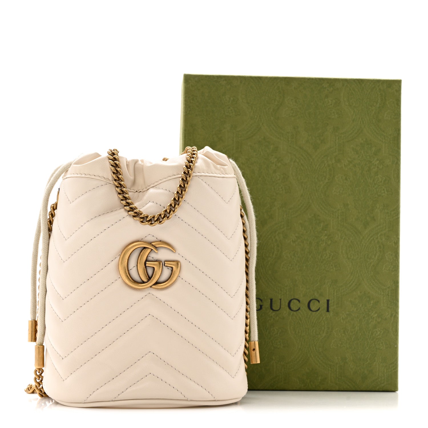Gucci Calfskin Matelasse Mini GG Marmont 2.0 Bucket Bag White 12 of 12