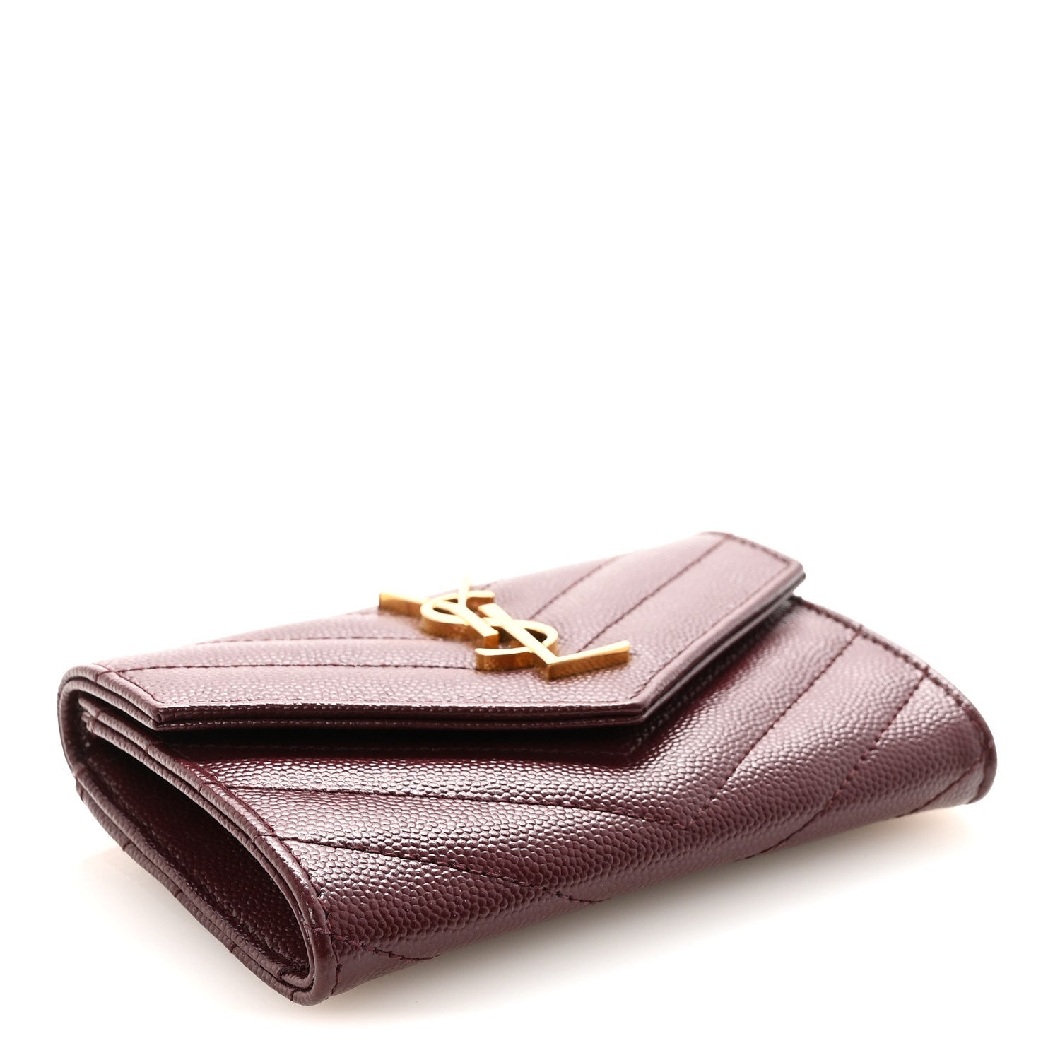 Saint Laurent Grain De Poudre Matelasse Chevron Small Monogram Envelope Wallet Rouge Legion 4 of 7