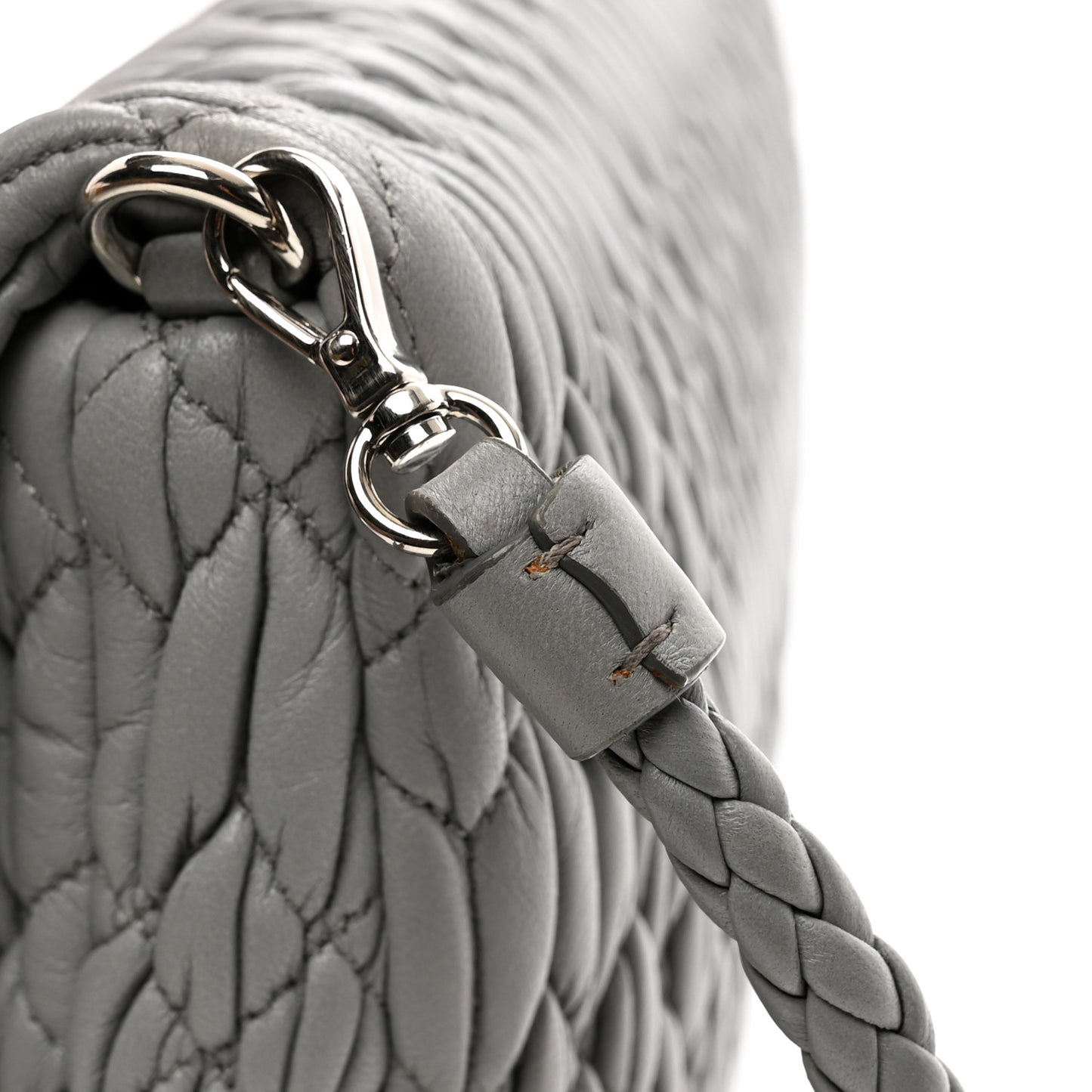 Nappa Matelasse Crystal Flap Clutch Grey
