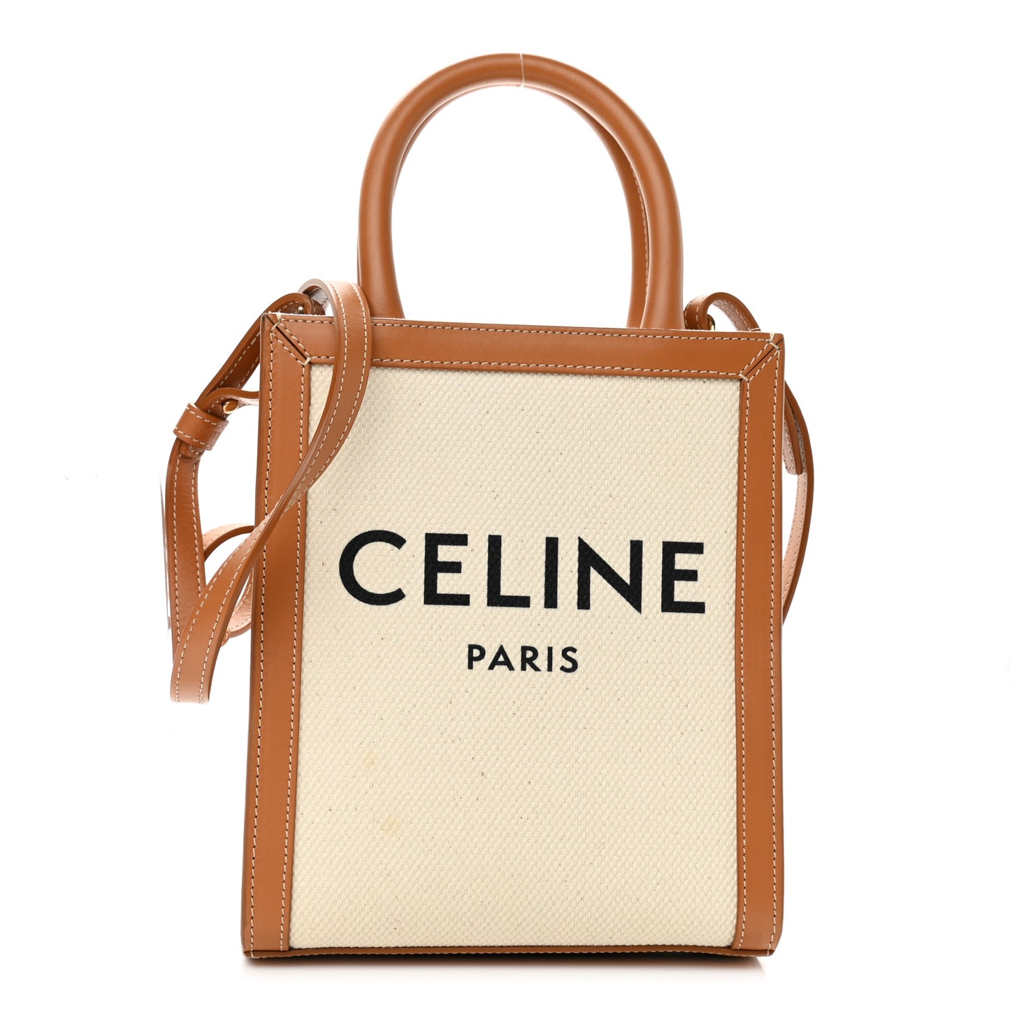 Canvas Calfskin Mini Vertical Cabas Natural Tan