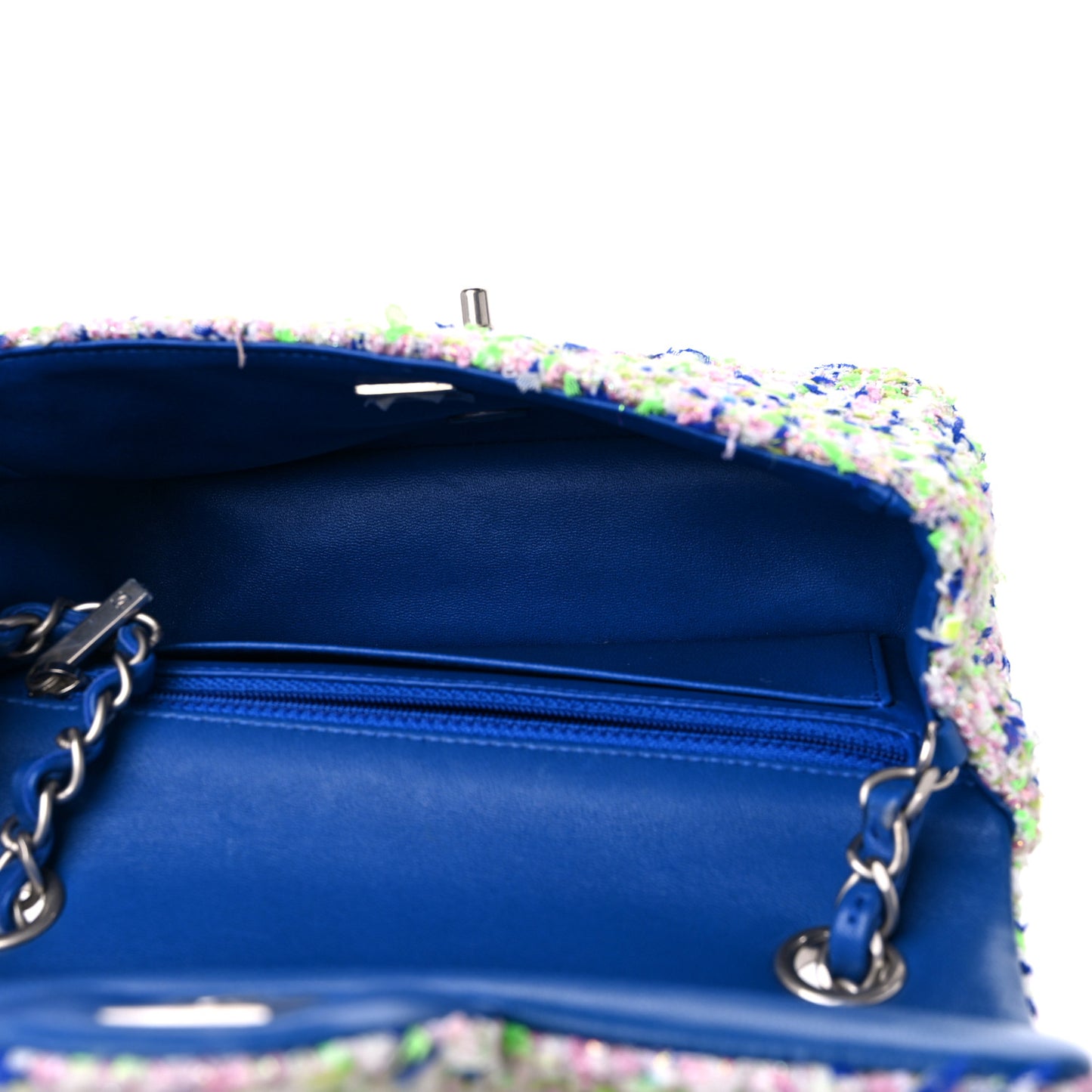 Tweed Quilted Mini Rectangular Flap White Blue Green