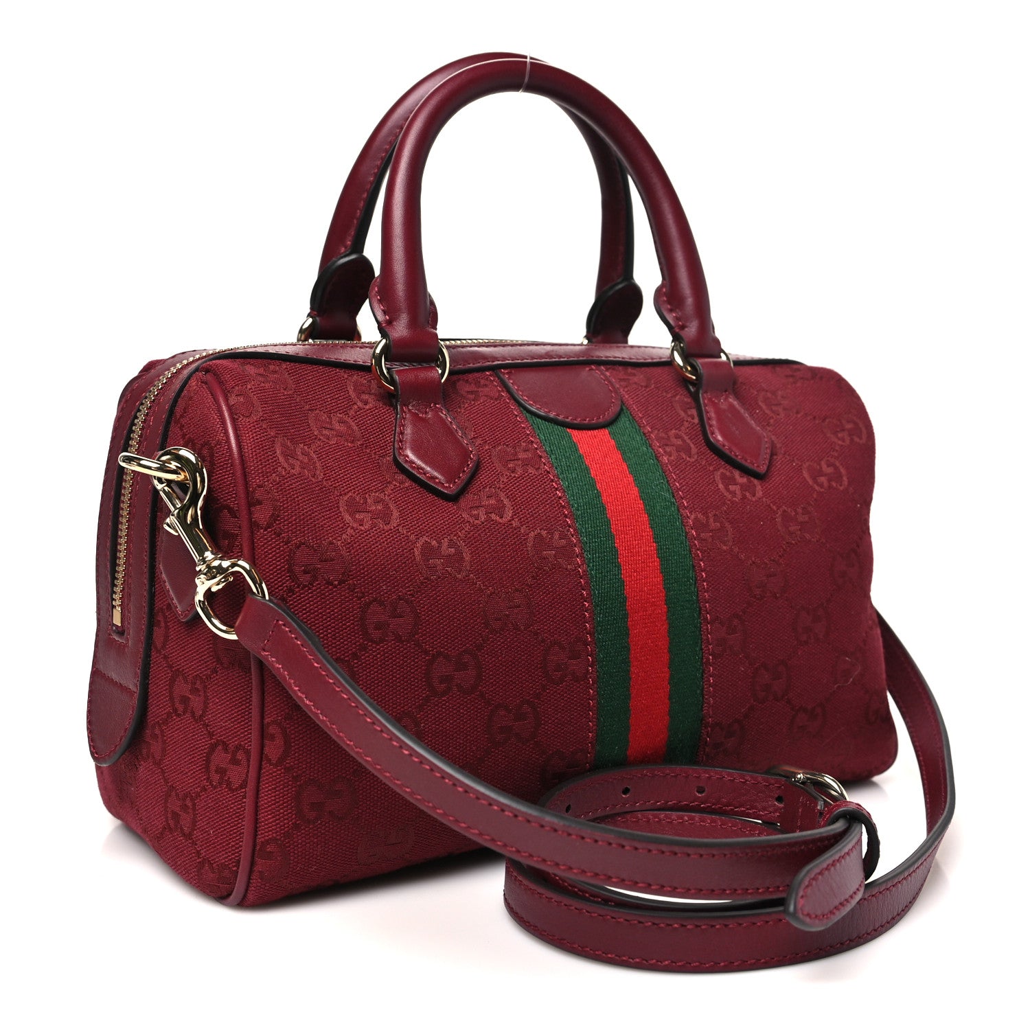 Gucci GG Monogram Textured Dollar Calfskin Web Small Ophidia Top Handle Bowler Bag Rosso Ancora 3 of 10