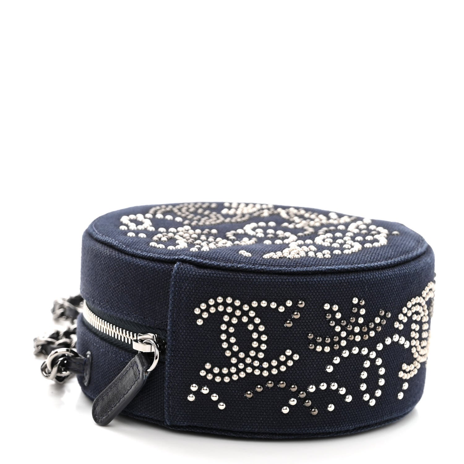 Chanel Canvas CC Studded Round Clutch With Chain Navy 4 of 9