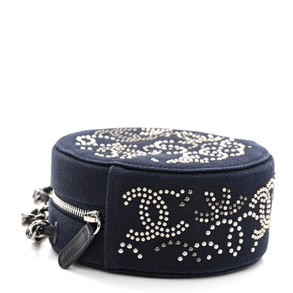 Chanel Canvas CC Studded Round Clutch With Chain Navy 4 of 9