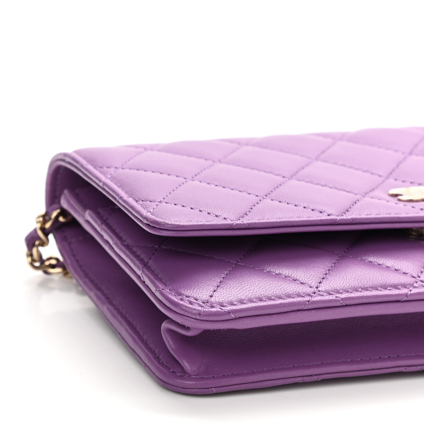 Lambskin Quilted Wallet On Chain WOC Purple