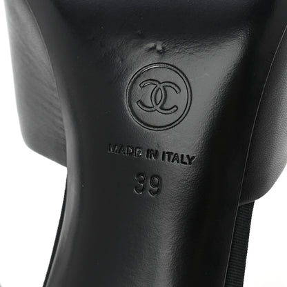 Chanel Goatskin Grosgrain Cap Toe Pearl Mule 39 Black 7 of 10