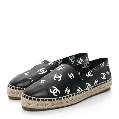 Chanel Lambskin Printed CC Espadrilles 39 Black White 3 of 9