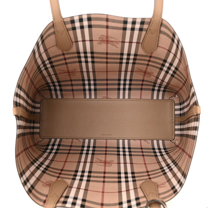 Burberry Grainy Calfskin Haymarket Check Medium Reversible Tote Camel 9 of 20