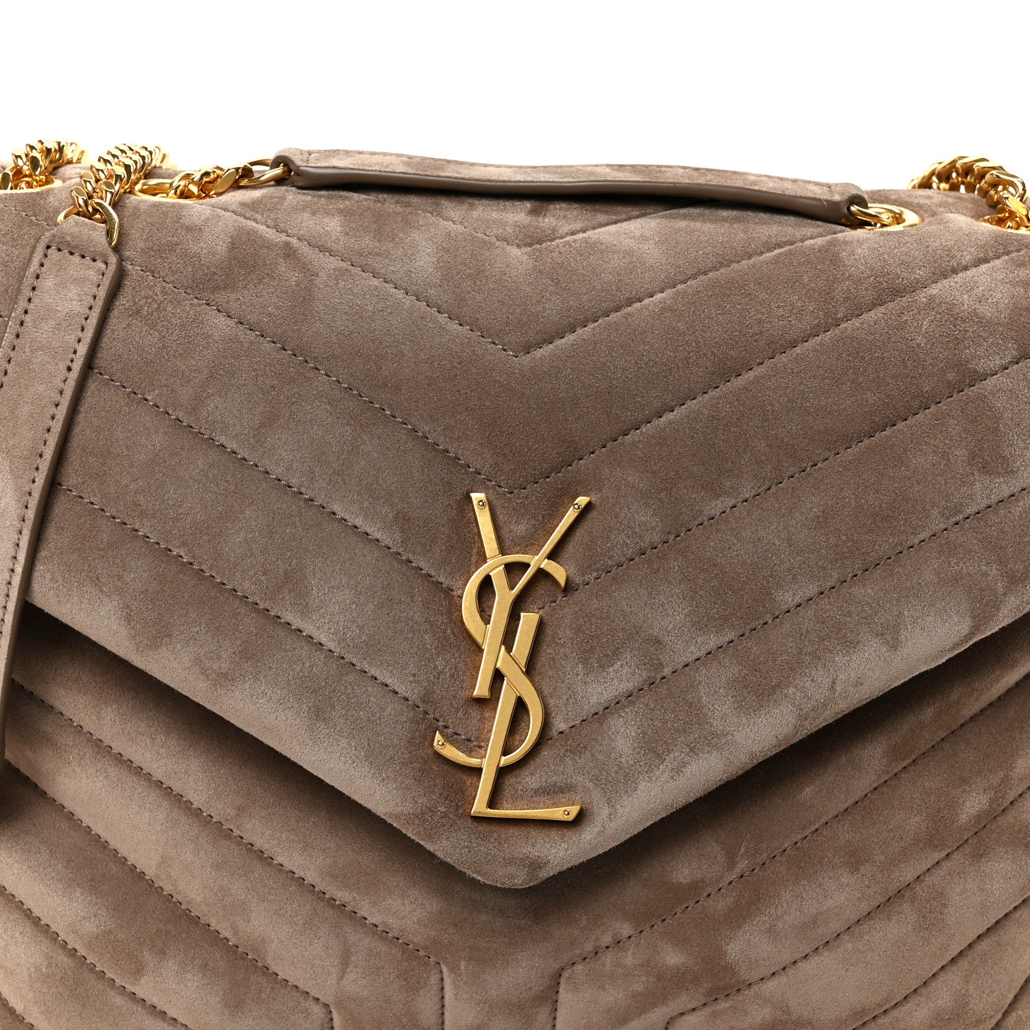 Saint Laurent Suede Y Quilted Monogram Medium Loulou Chain Satchel Taupe 9 of 11