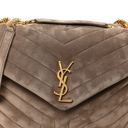 Saint Laurent Suede Y Quilted Monogram Medium Loulou Chain Satchel Taupe 9 of 11