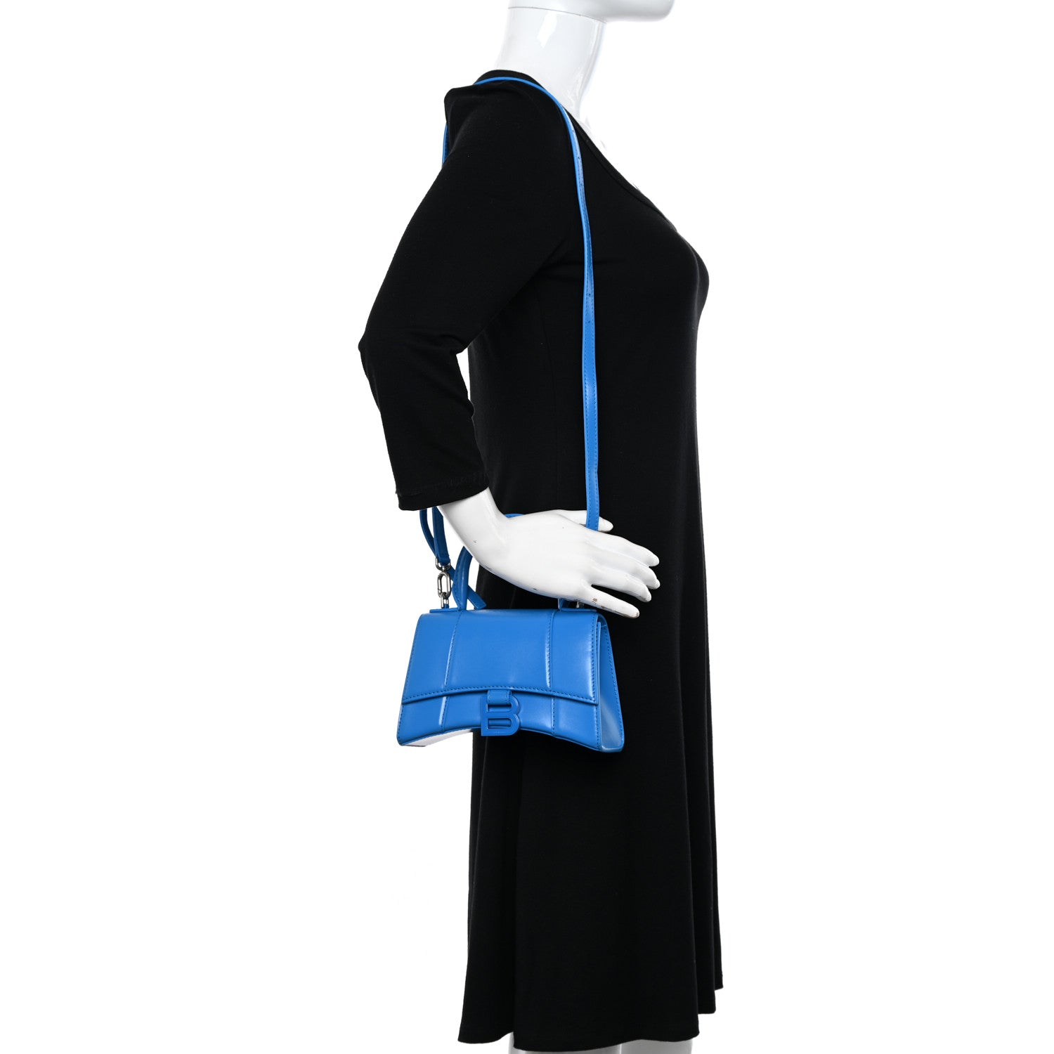 Balenciaga Shiny Box Calfskin Tonal B Hourglass Top Handle Bag XS Screen Blue 2 of 12