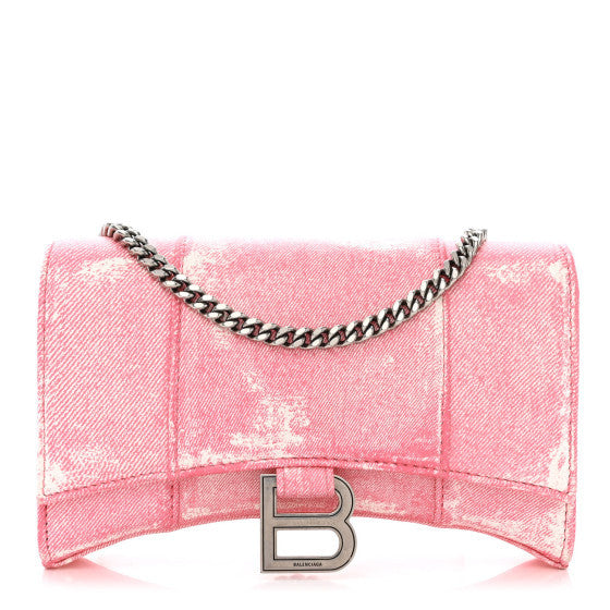 Balenciaga Nappa Denim Printed Hourglass Chain Bag Denim Pink 1 of 9