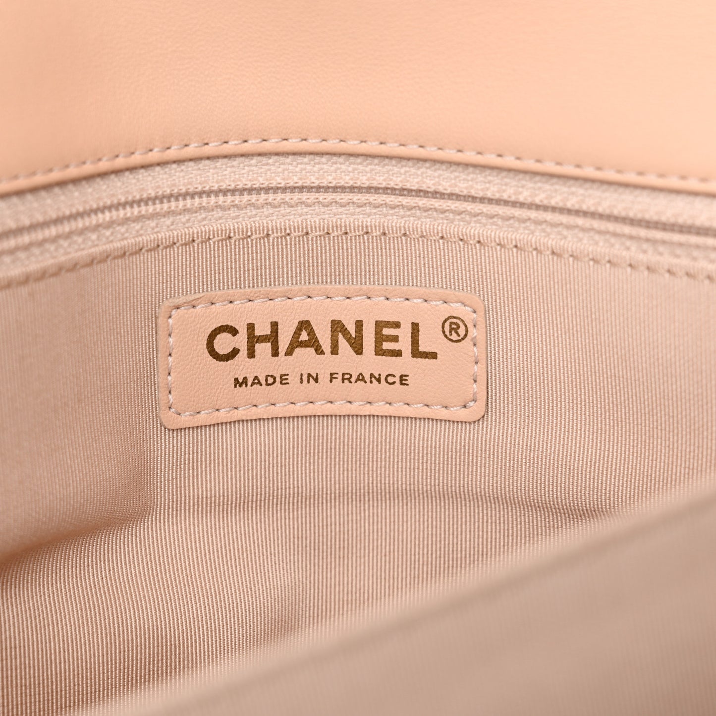 Patent Goatskin Quilted 3 Pocket Accordion Flap Light Beige