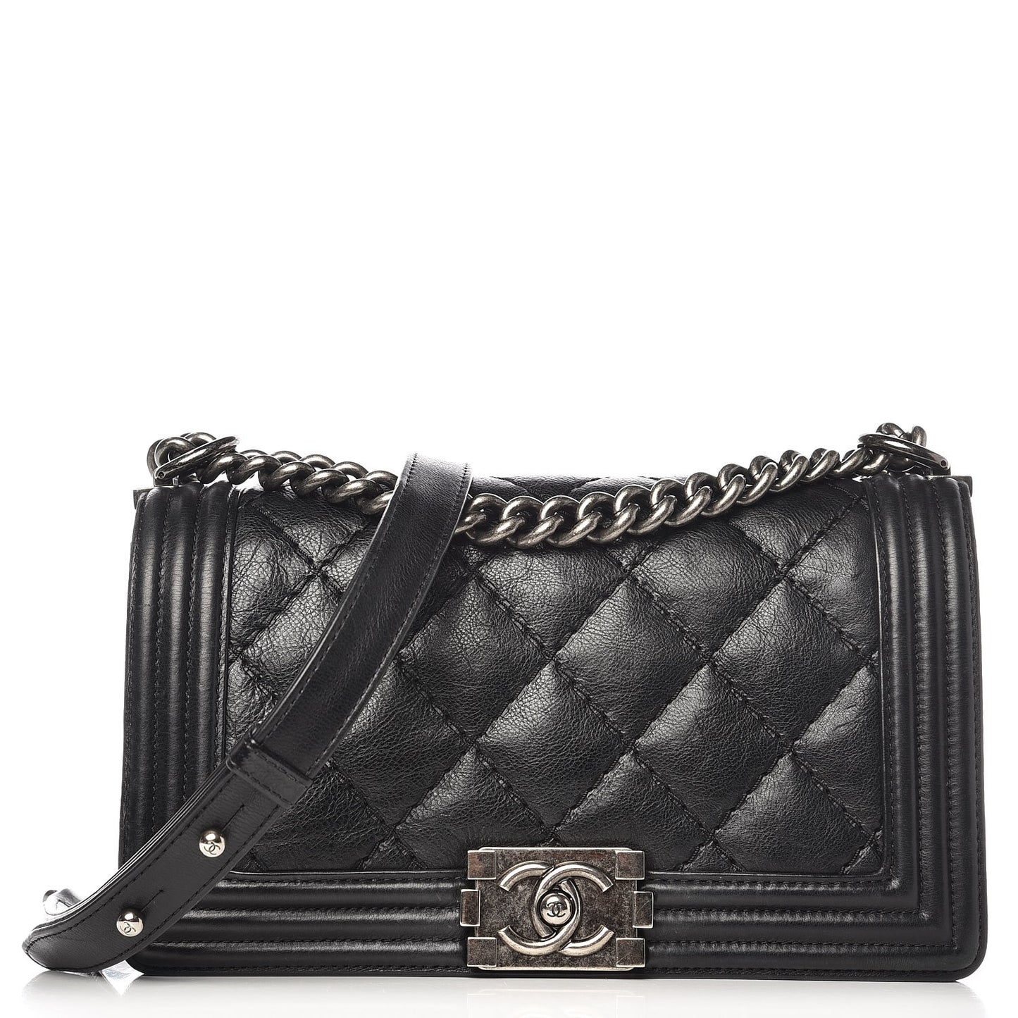 Calfskin Double Stitch Medium Boy Flap Black