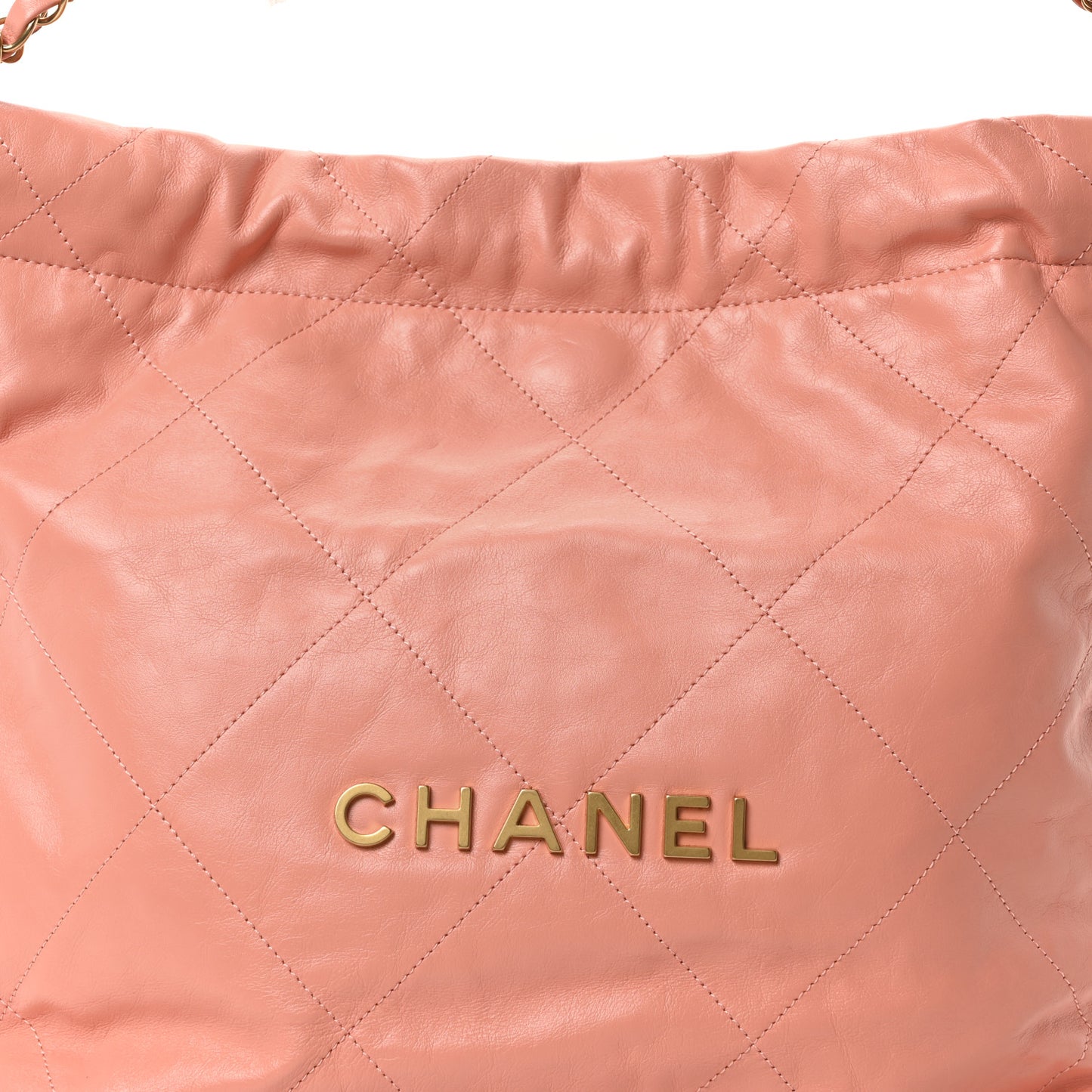 Shiny Calfskin Quilted Chanel 22 Light Orange