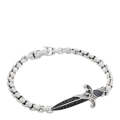 David Yurman Sterling Silver Black Diamond Mens Waves Dagger Bracelet 1 of 4