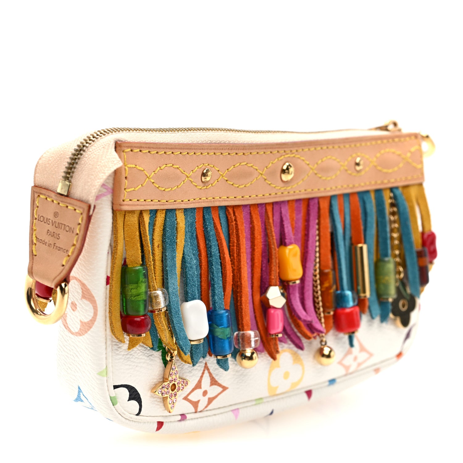 Louis Vuitton Monogram Multicolor Fringe Bucket Pochette Accessories White 3 of 9