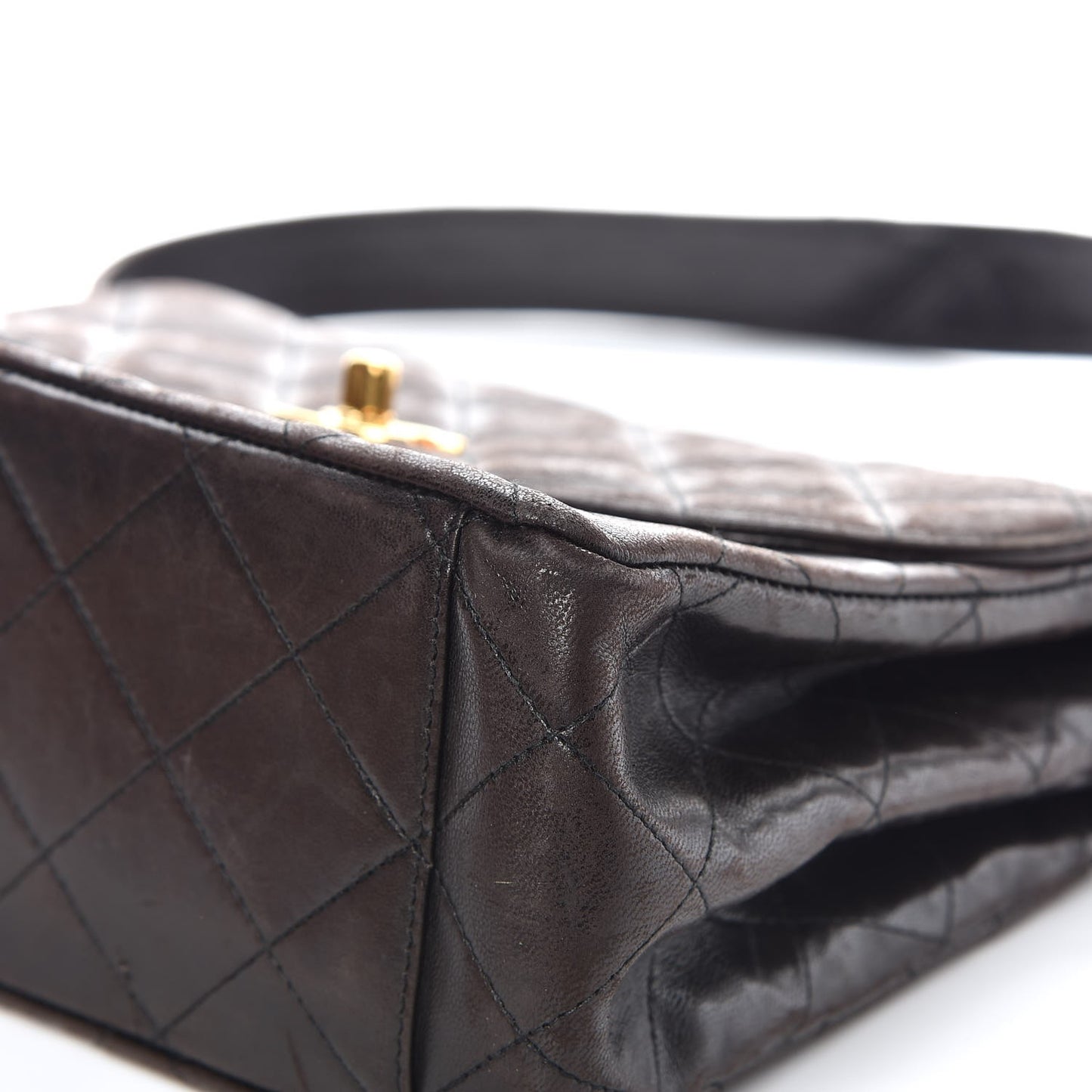 Lambskin Quilted Flap Shoulder Bag Dark Brown