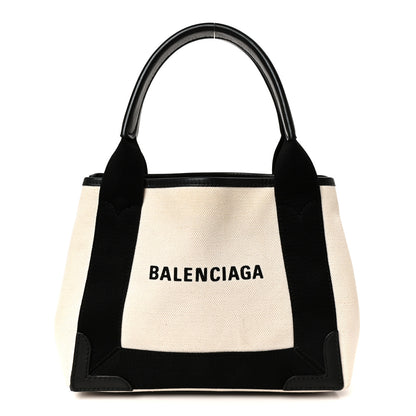 Balenciaga Cotton Canvas Calfskin Navy Cabas XS Natural Black 1 of 10