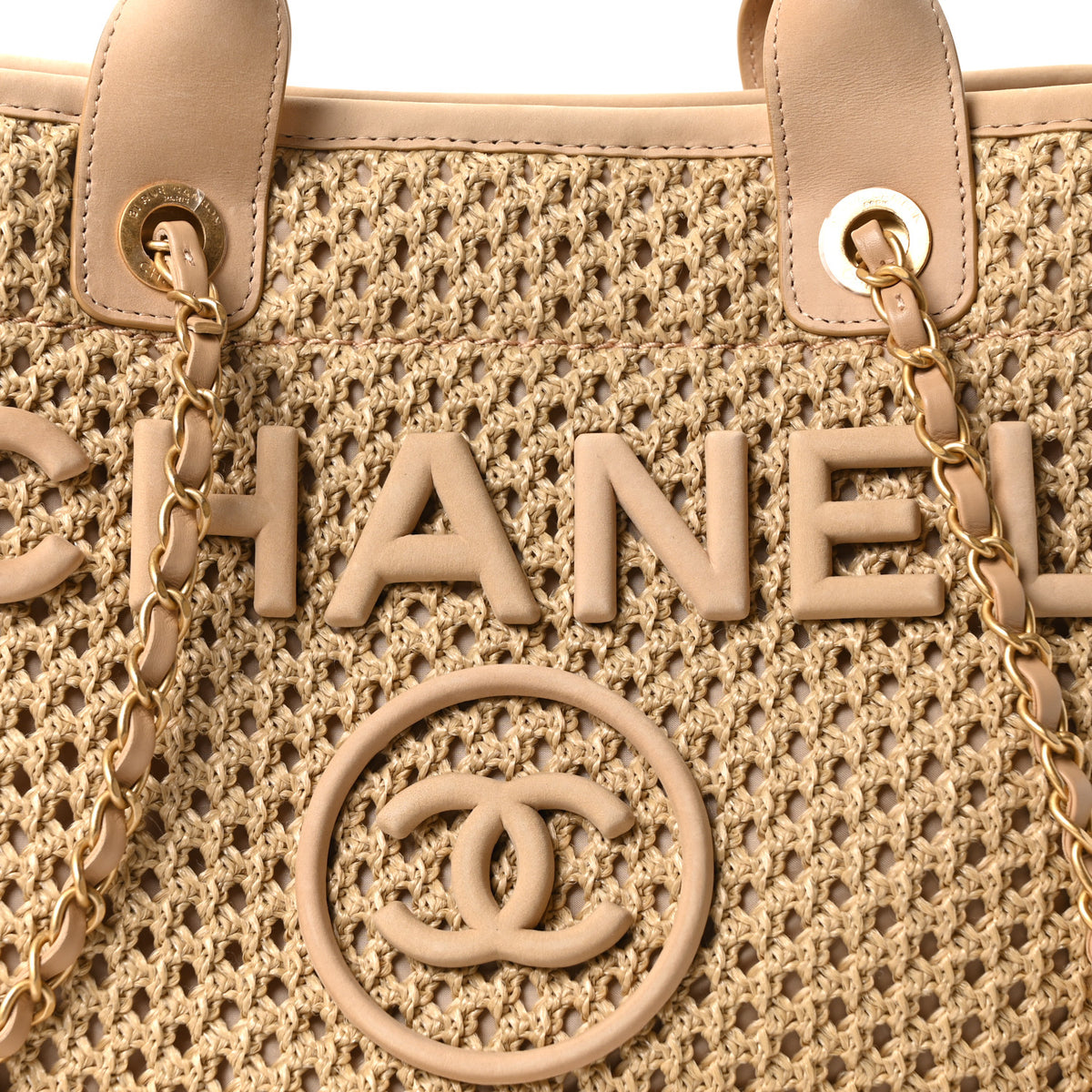 Straw Suede Calfskin Small Deauville Tote Beige