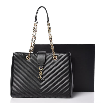 Saint Laurent Grain De Poudre Matelasse Chevron Monogram Shopping Bag Black 11 of 11
