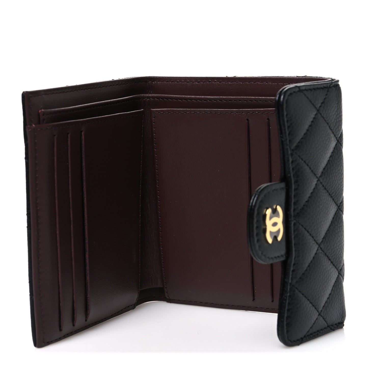Caviar Quilted Compact Flap Wallet Black