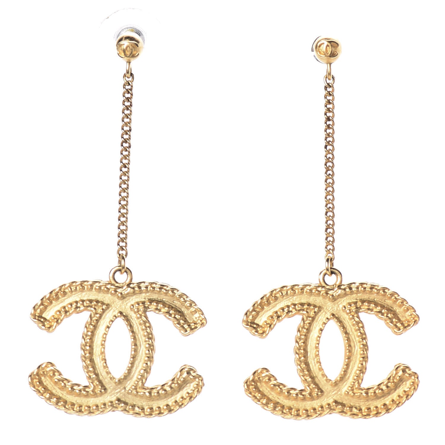 Chanel CC Drop Earrings Matte Gold 1 of 4