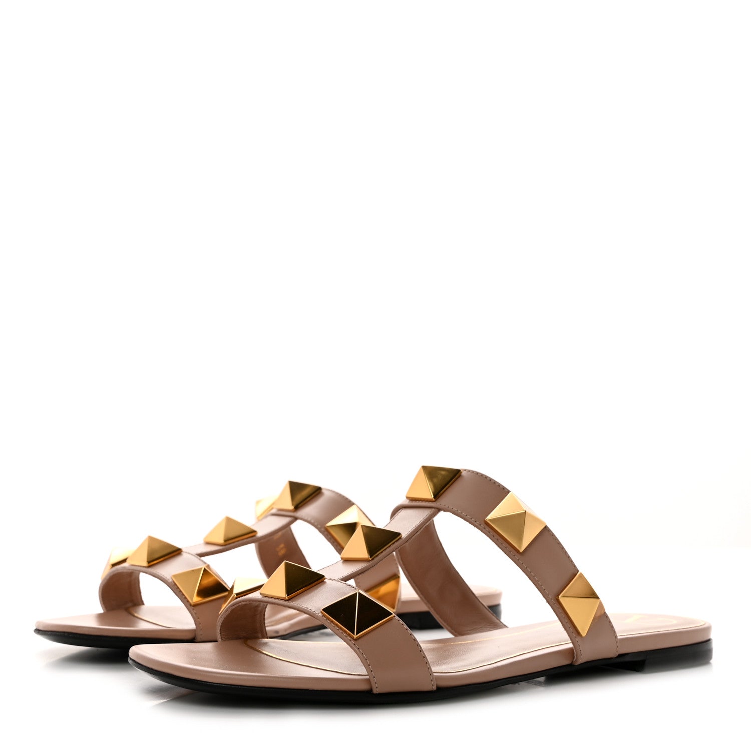 Valentino Garavani Calfskin Roman Stud Flat Slide Sandals 38 Rose Cannelle 3 of 9
