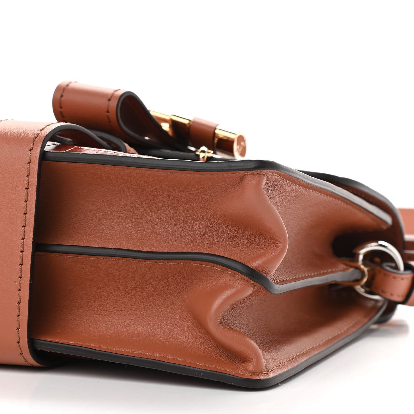 Calfskin Crocodile Embossed Small Aby Day Shoulder Bag Sepia Brown