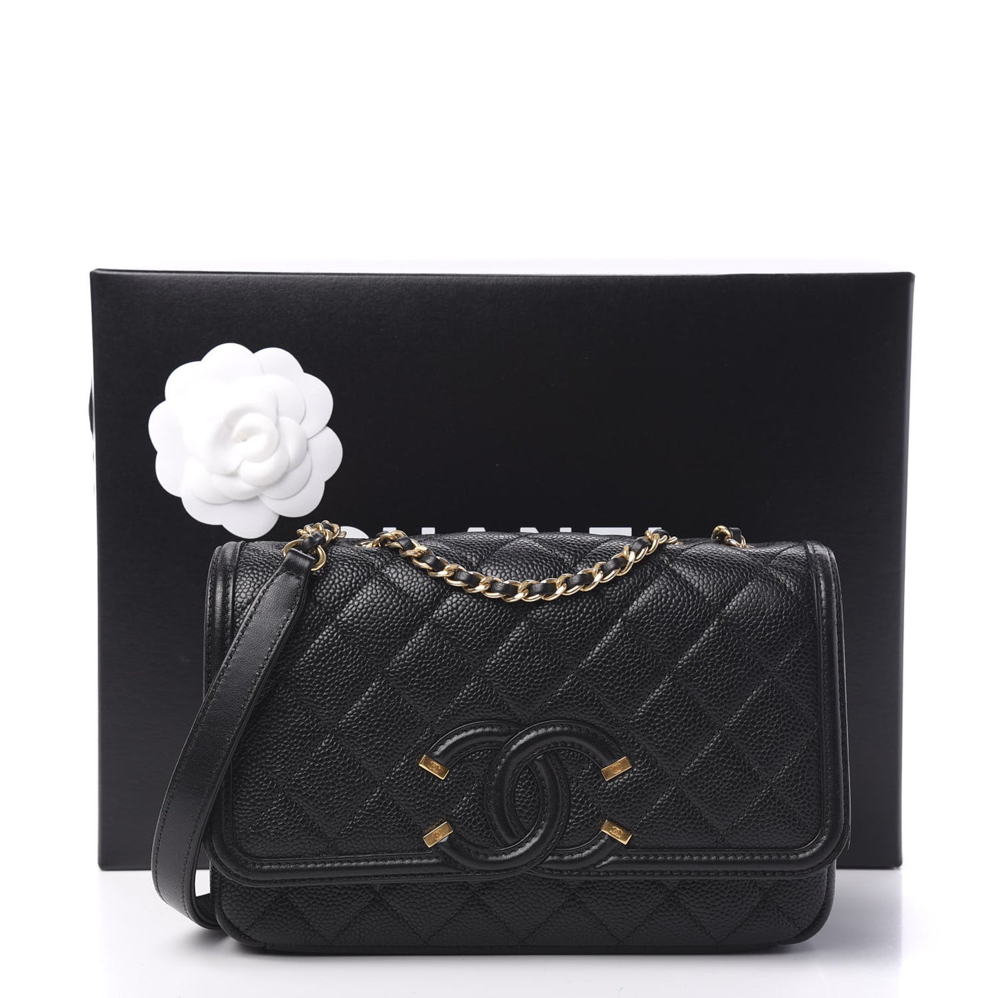 Caviar Quilted Small CC Filigree Flap Black
