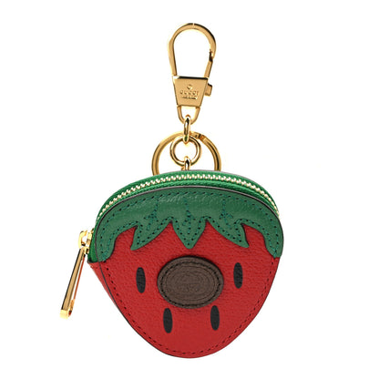 Gucci Textured Dollar Calfskin Retro Interlocking G Fruttini Strawberry Coin Case Bag Charm Key Holder 1 of 4