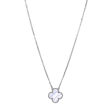 Van Cleef & Arpels 18K White Gold Chalcedony Vintage Alhambra Pendant Necklace 1 of 6