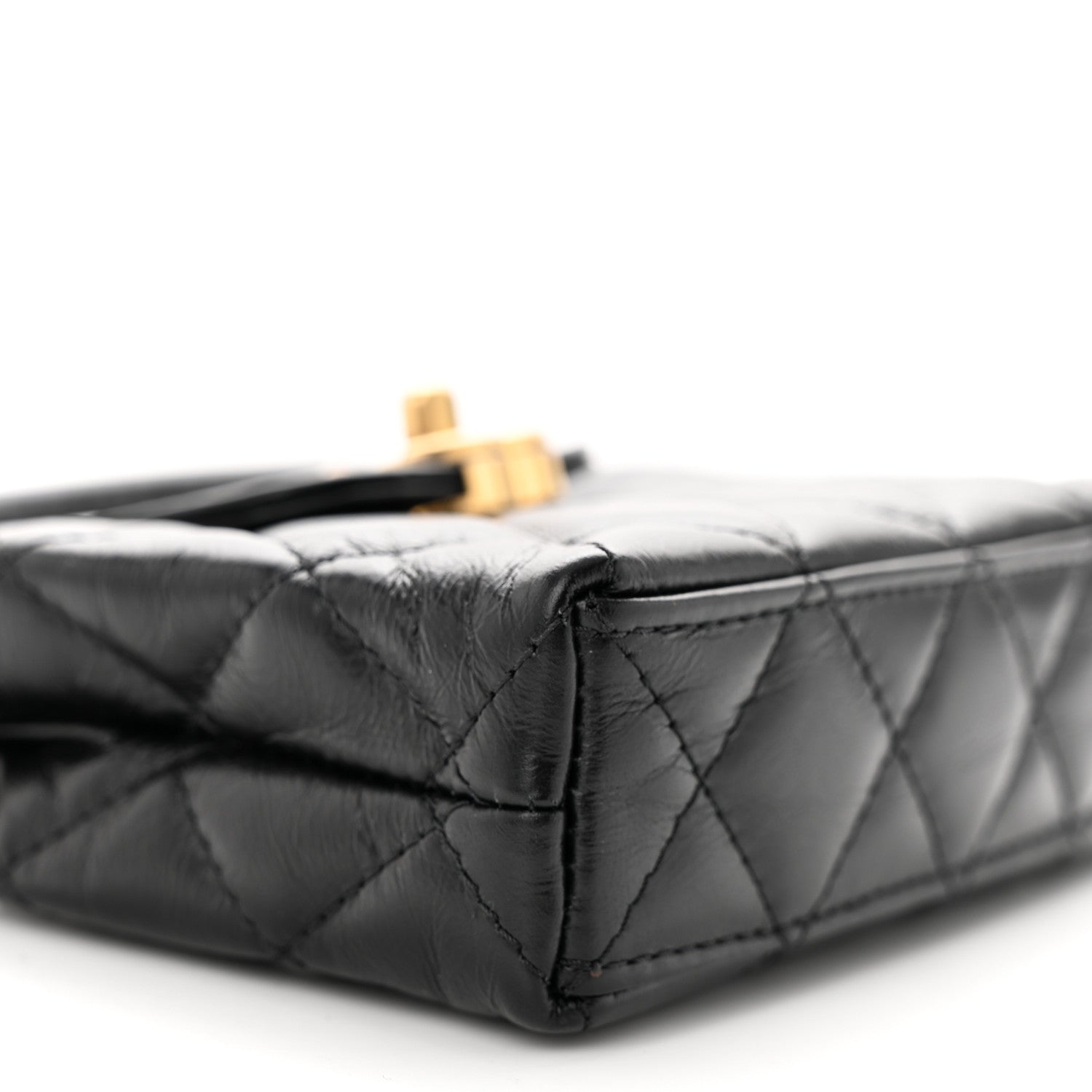 Chanel Shiny Aged Calfskin Quilted Mini Nano Kelly Shopper Black 9 of 11