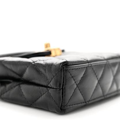 Chanel Shiny Aged Calfskin Quilted Mini Nano Kelly Shopper Black 9 of 11