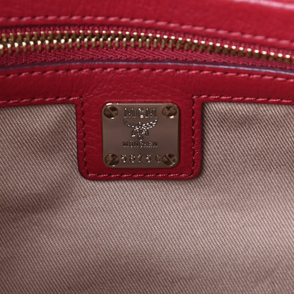 MCM Calfskin Ottomar Monogram Boston Bag Red 6 of 9