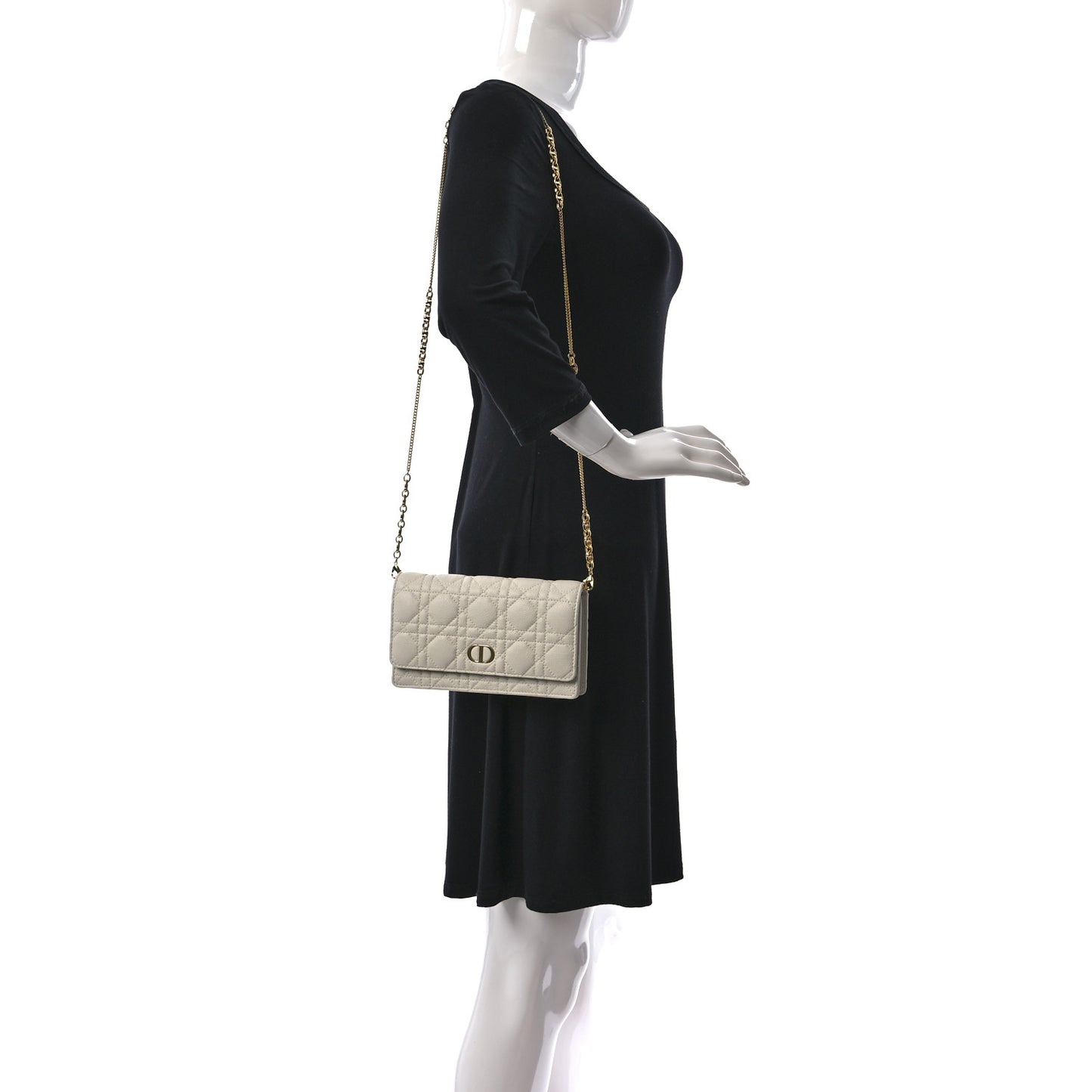 Supple Calfskin Caro Pouch with Chain Latte