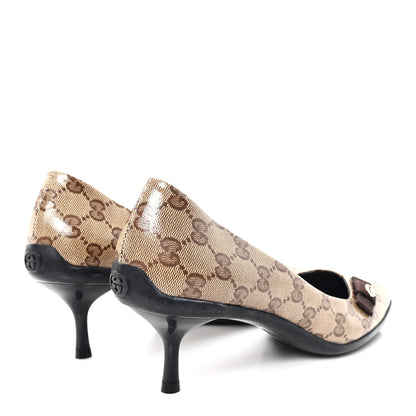 Gucci Crystal Monogram Bow Pumps 38.5 Beige Ebony Testa Di Moro 5 of 10