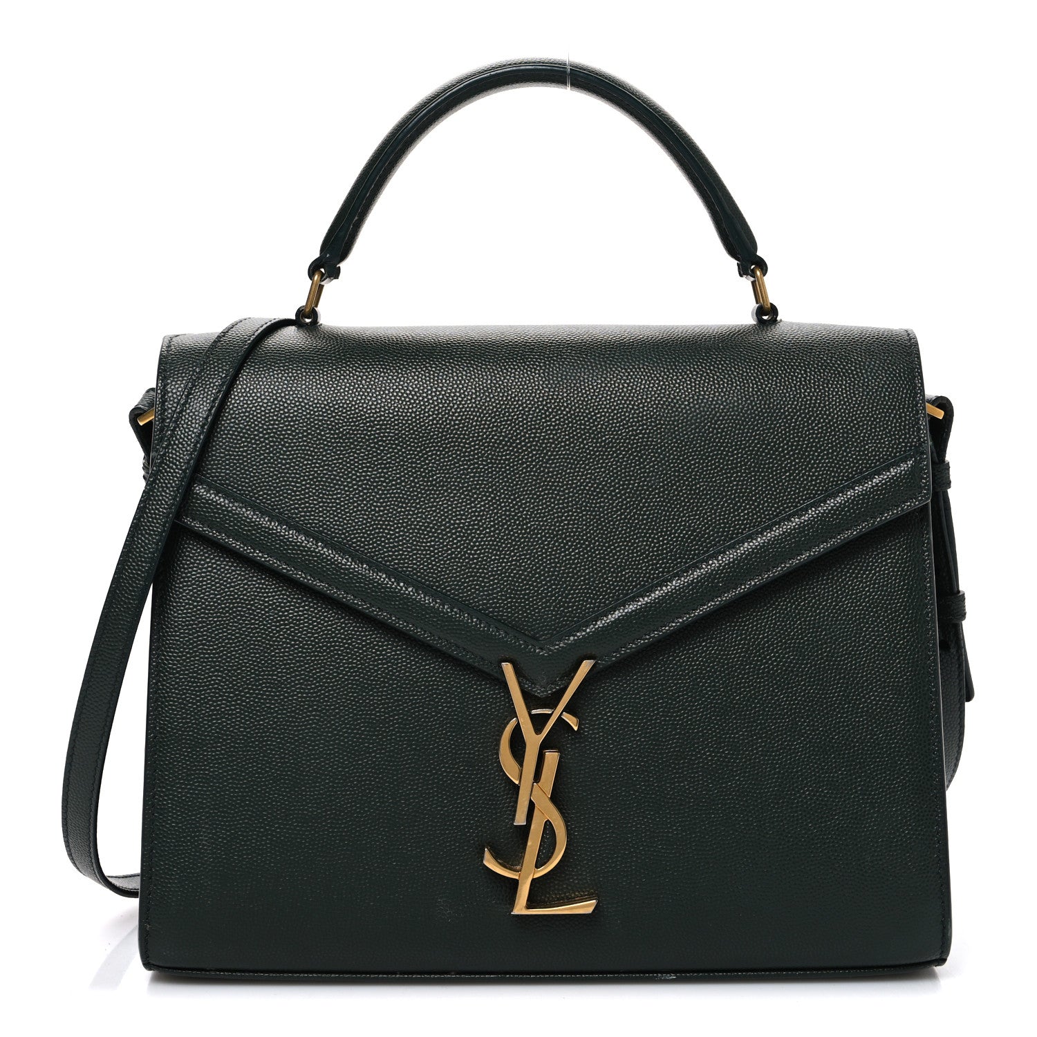 Saint Laurent Grain de Poudre Medium Classic Monogram Cassandra Top Handle Dark Green 1 of 11