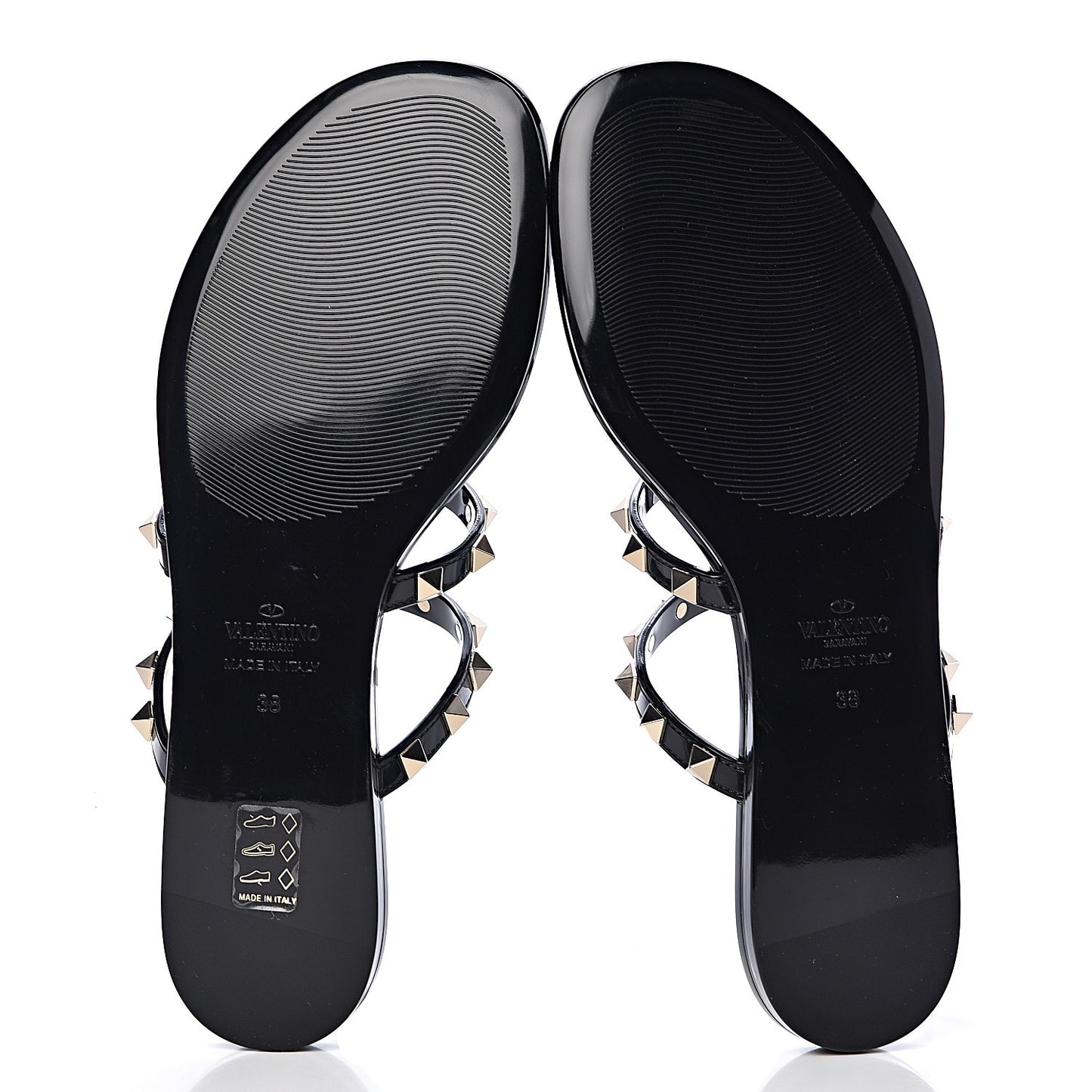 PVC Jelly Rockstud Caged Flat Thong Sandals 38 Black