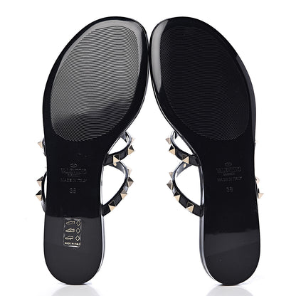 Valentino Garavani PVC Jelly Rockstud Caged Flat Thong Sandals 38 Black 8 of 9