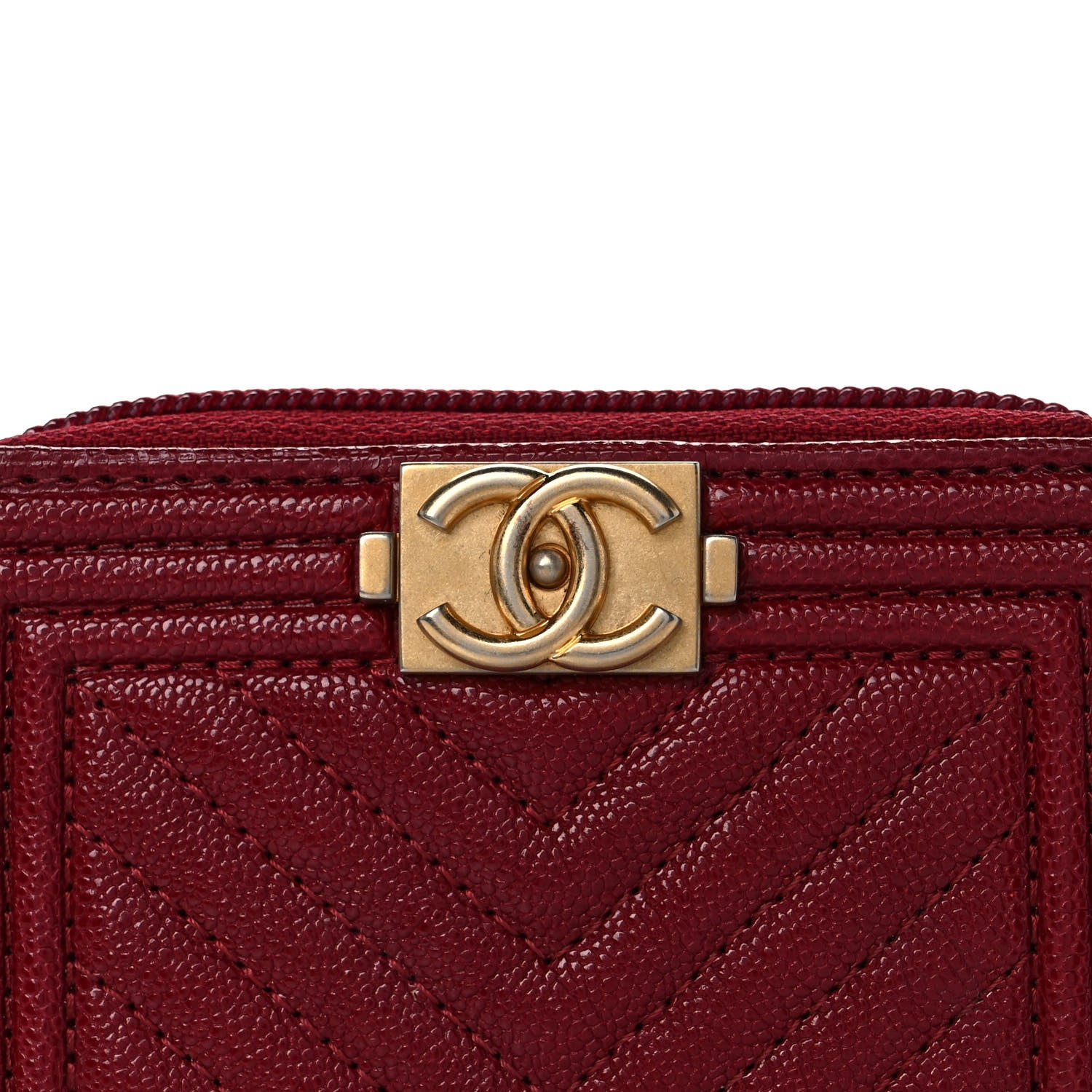 Chanel Caviar Chevron Quilted Boy Zip Around Coin Purse Wallet Burgundy 8 of 11