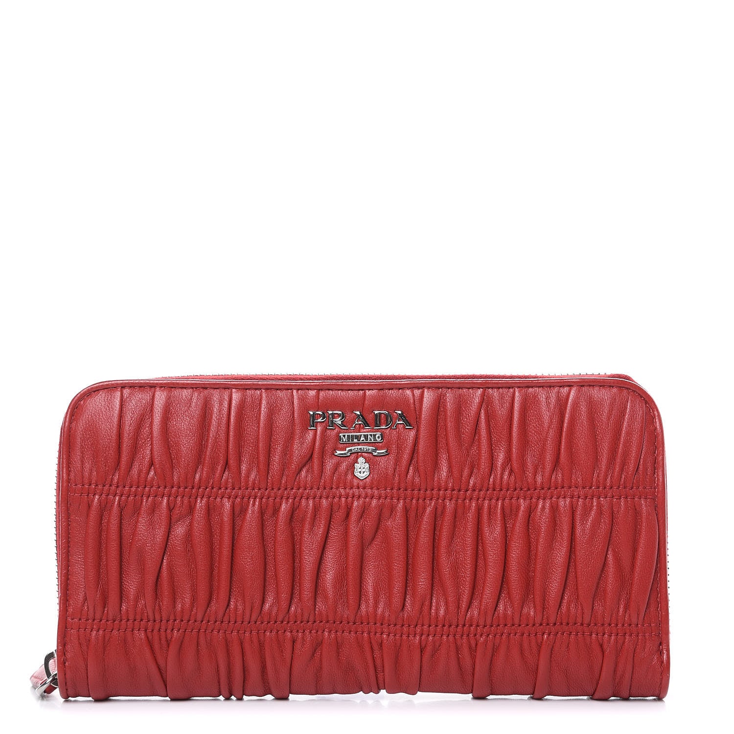 Prada Nappa Gaufre Zip Around Wallet Fuoco 1 of 11