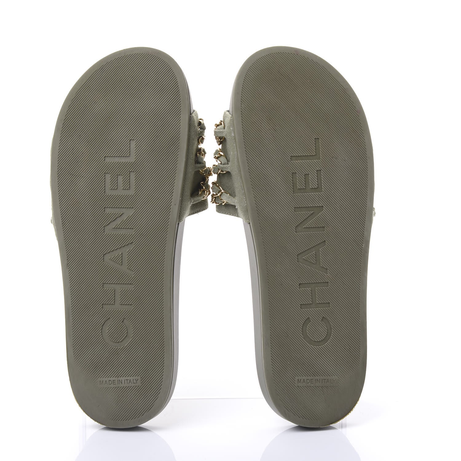 Chanel Canvas Chain Flat Sandals 39 Khaki 5 of 8