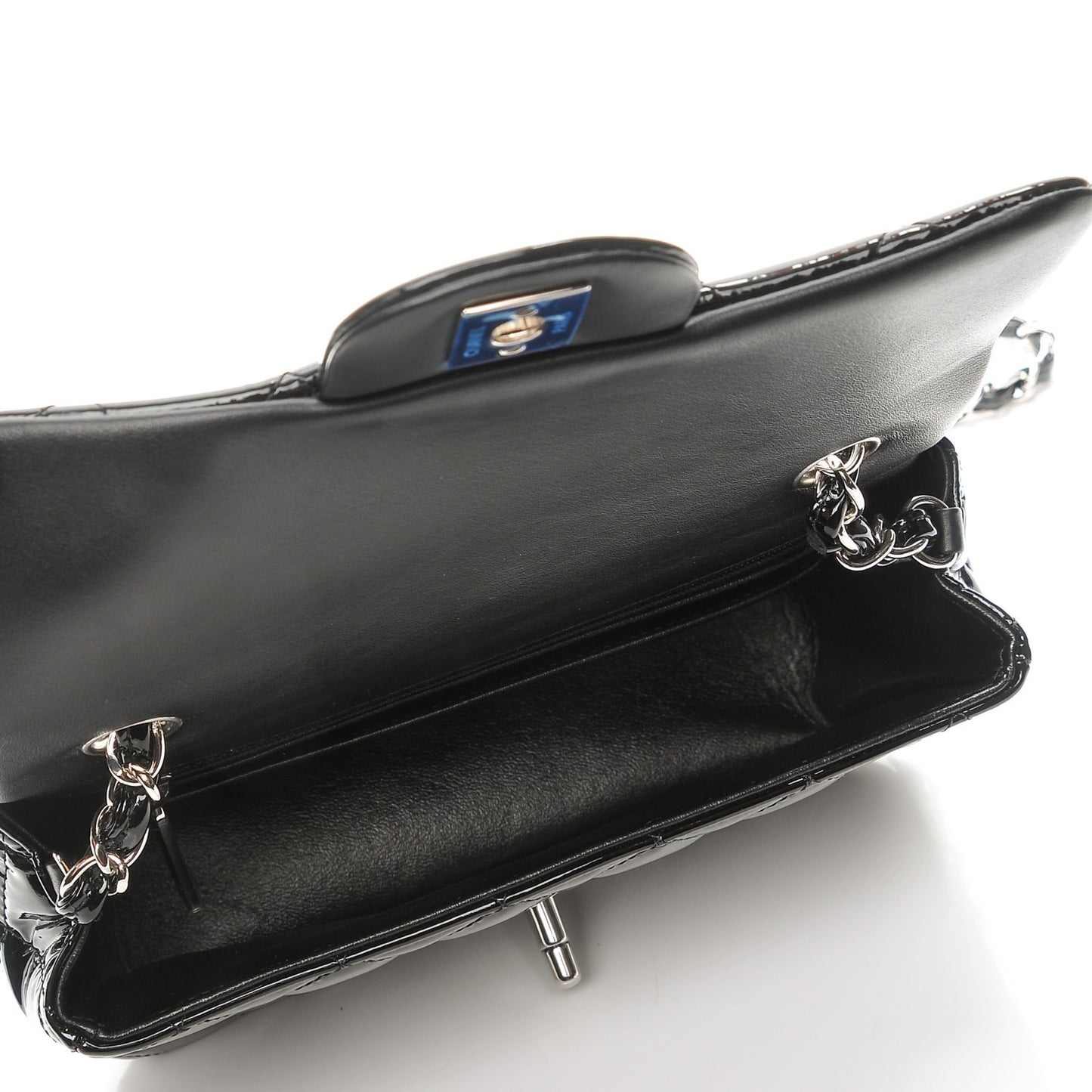 Patent Calfskin Quilted Mini Rectangular Flap Black