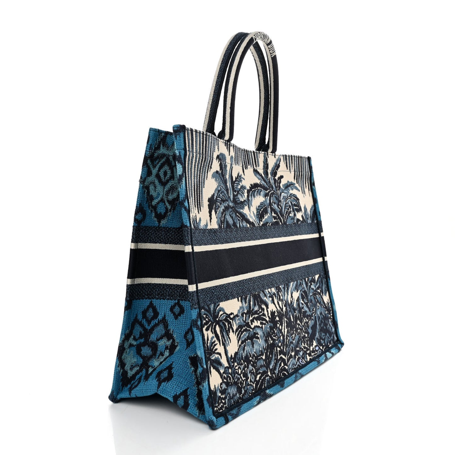 Canvas Embroidered Large Palm Tree Toile De Jouy Book Tote Blue Multicolor