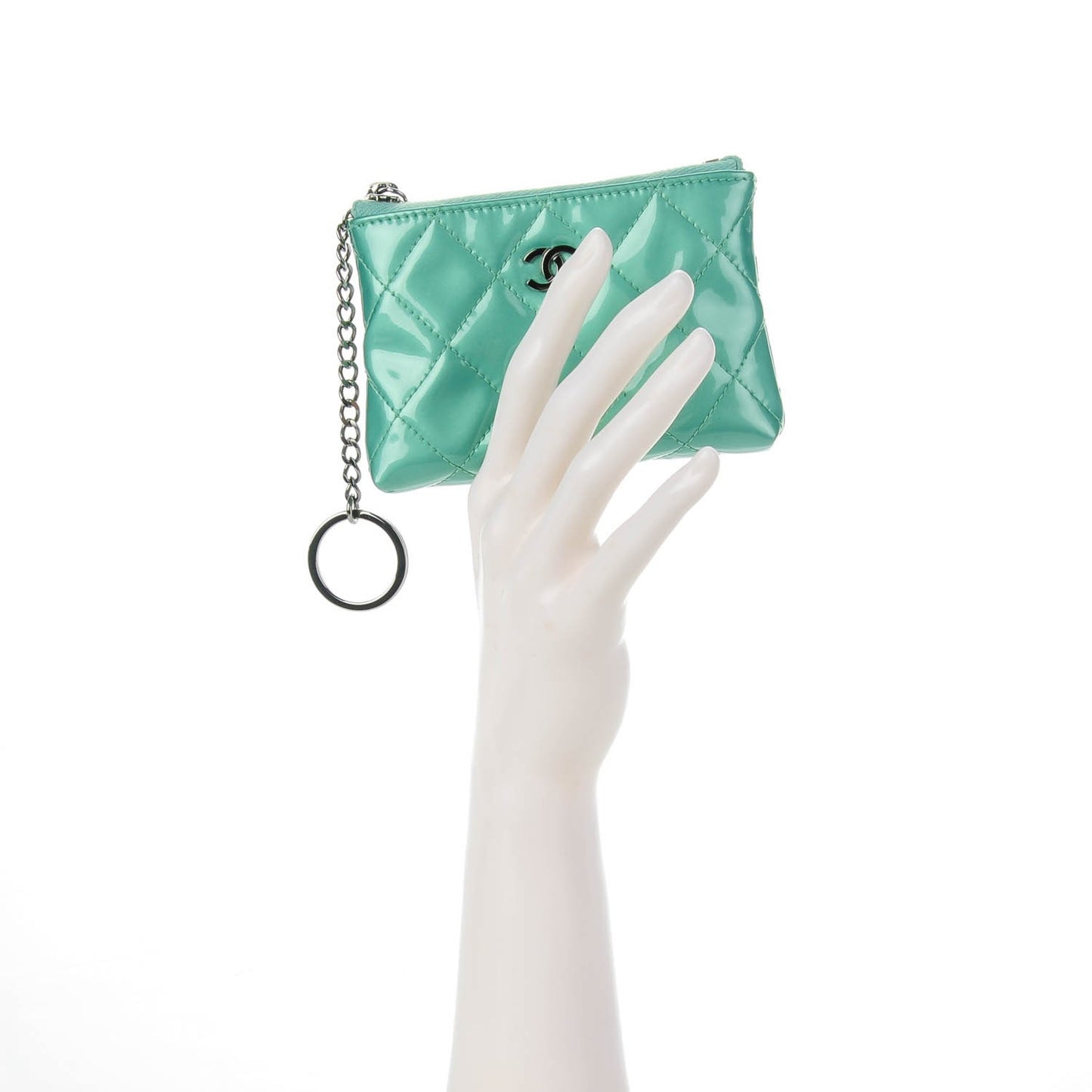 Patent Quilted Key Holder Case Green