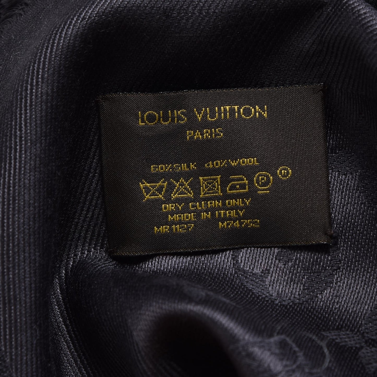 Silk Wool Monogram Shawl Charcoal Grey